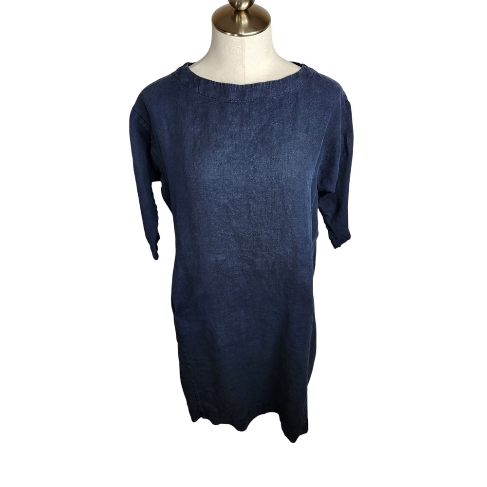 Sugar Candy Mountain Nico Dress Women M Blue Linen Shift Pockets Lagenlook Boho